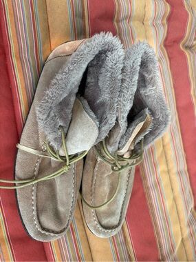 Zhivago Taupe Suede Fur-Lined Moc Toe Slip-On Loafers
